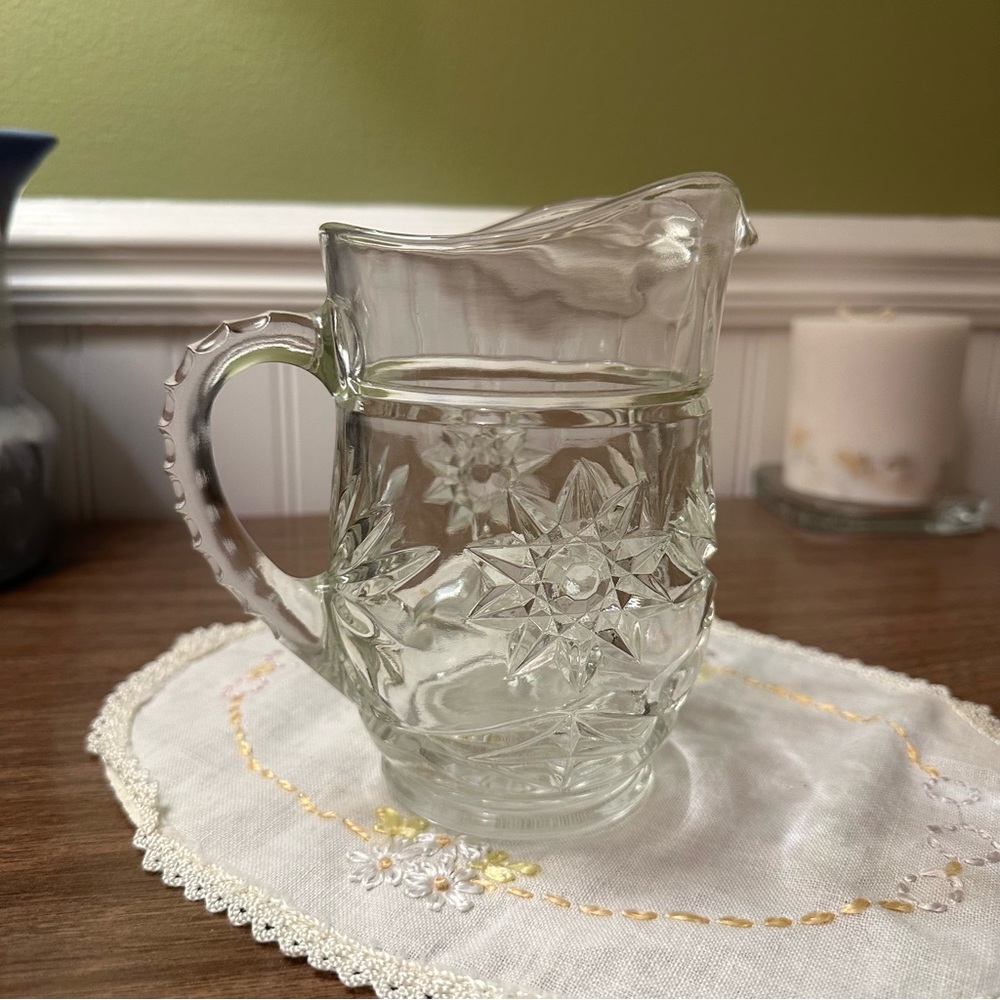 Vintage Anchor Hocking Prescut Glass Pitcher - Star of David Pattern - 16 oz